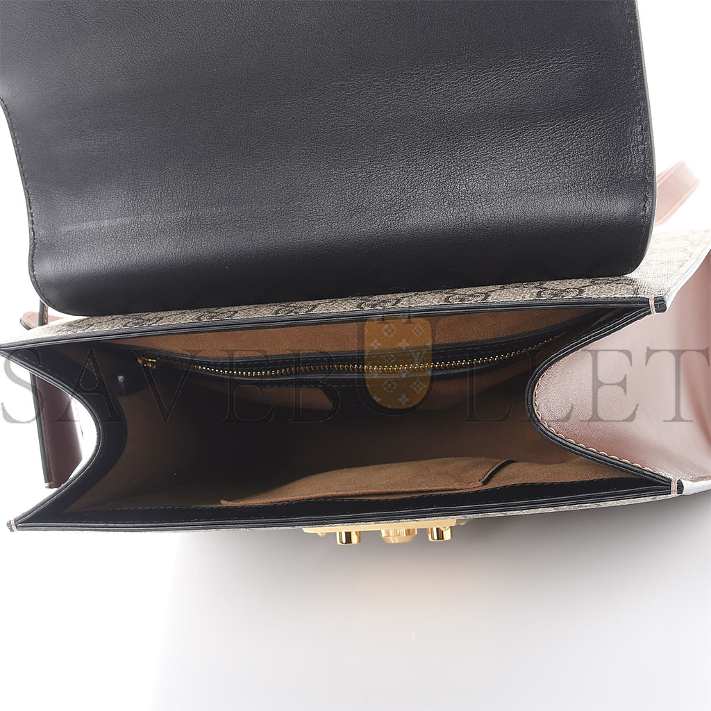g*u*i gg S*p*e monogram calfskin small padlock top handle bag beige black cuir 43188  (28*19*11cm)